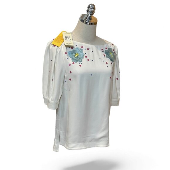 MARNI $1495 Sequin-embroidered Blouse STRETCH VISCOSE CADY Size 40 US 4 - Picture 4 of 16